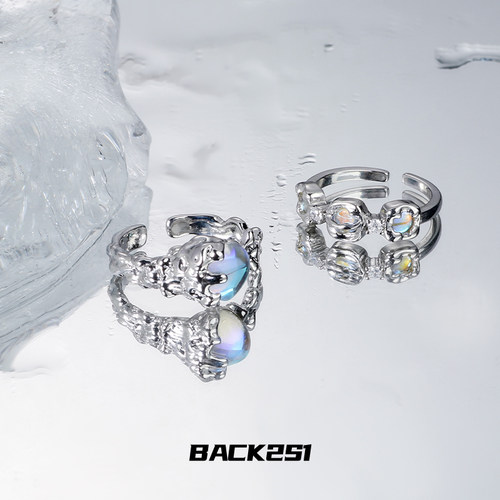 女月光石小众设计爱心熔岩戒指