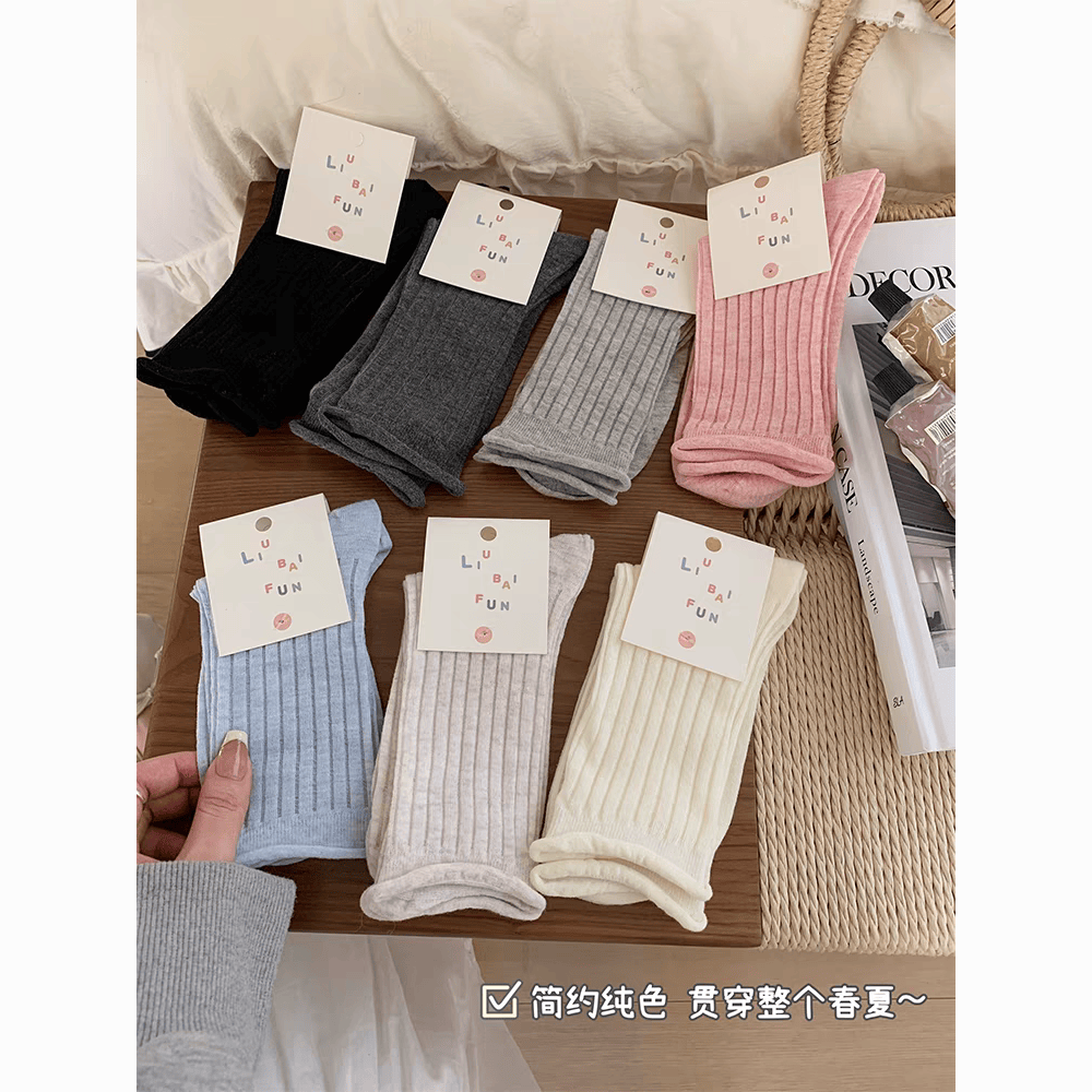 白色袜子女中筒袜春夏季薄款原宿韩版日系芭蕾风显瘦夏季长堆堆袜