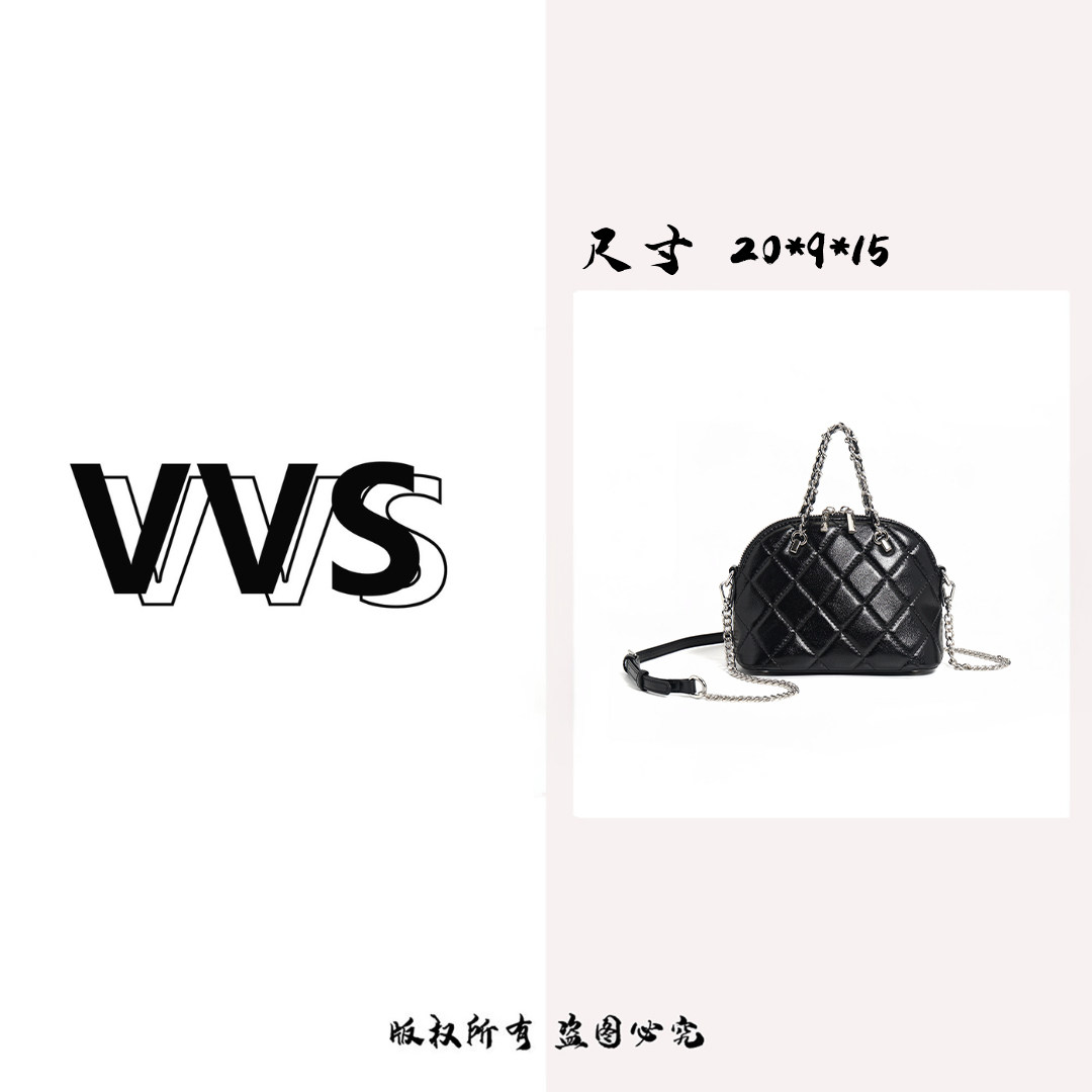【VV专属】菱格链条手提贝壳包包女2025夏季新款时尚2517黑色