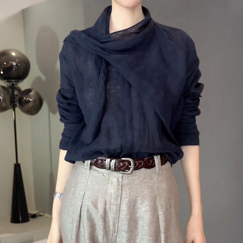 韩系时髦气质荷叶领衬衫女春季大码宽松百搭显瘦防晒小衫纯色上衣