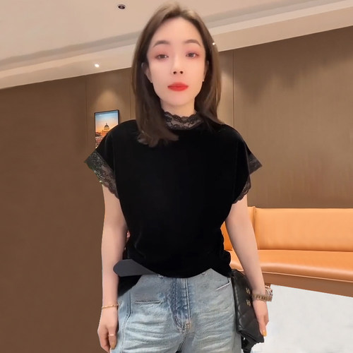 欧货小个子遮肉减龄短袖上衣