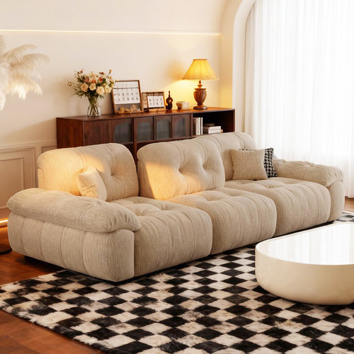 轻法式奶油云朵沙发三人位雪尼尔