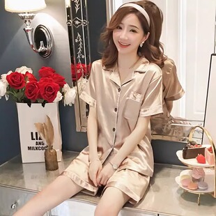 绝美冰丝睡衣女夏季 高级感短袖 法式 新款 家居服 两件套装 贵妇感大码