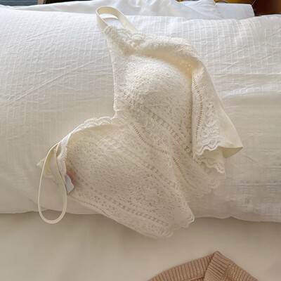 法式磨毛蕾丝吊带背心女外穿带胸垫美背文胸一体内搭打底挂脖内衣