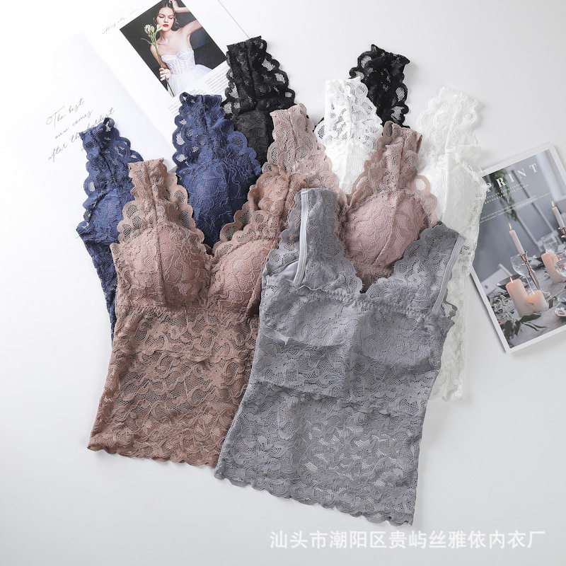 长款宽肩带蕾丝美背裹胸