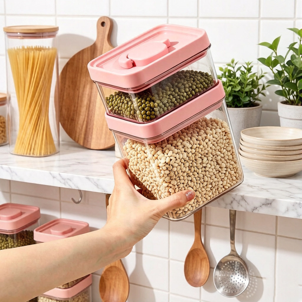 透明食品级密封罐手提五