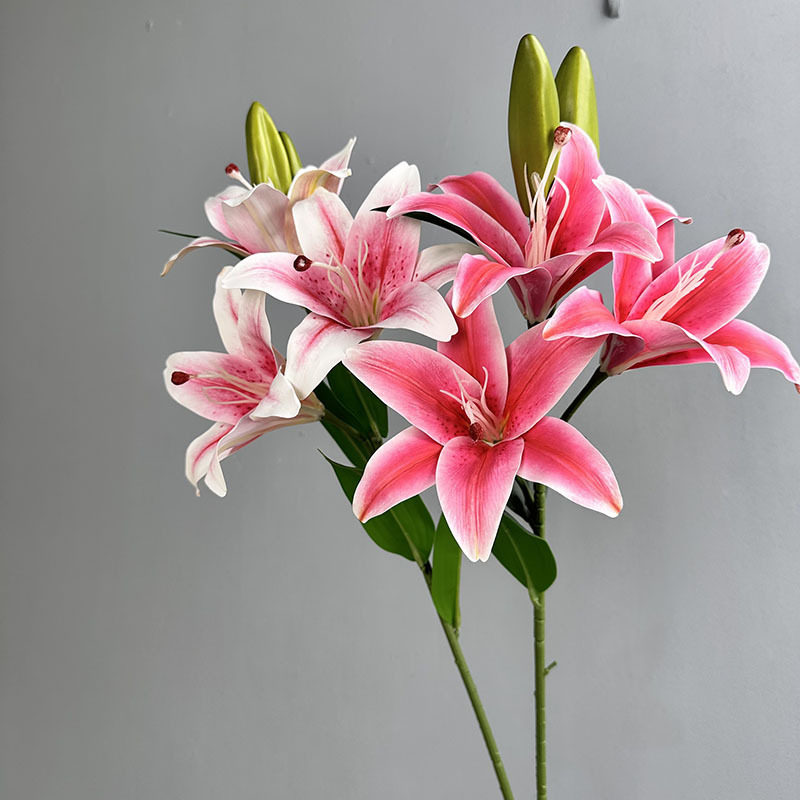 仿真花3头手感百合花假花