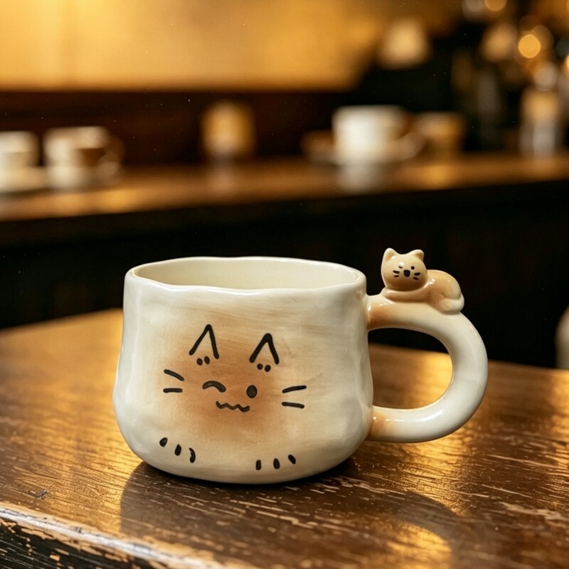 可爱卡通复古猫咪陶瓷马克杯咖啡杯创意个性釉下彩杯子送朋友礼物