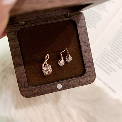 音符玫瑰金耳钉女2025新款爆款