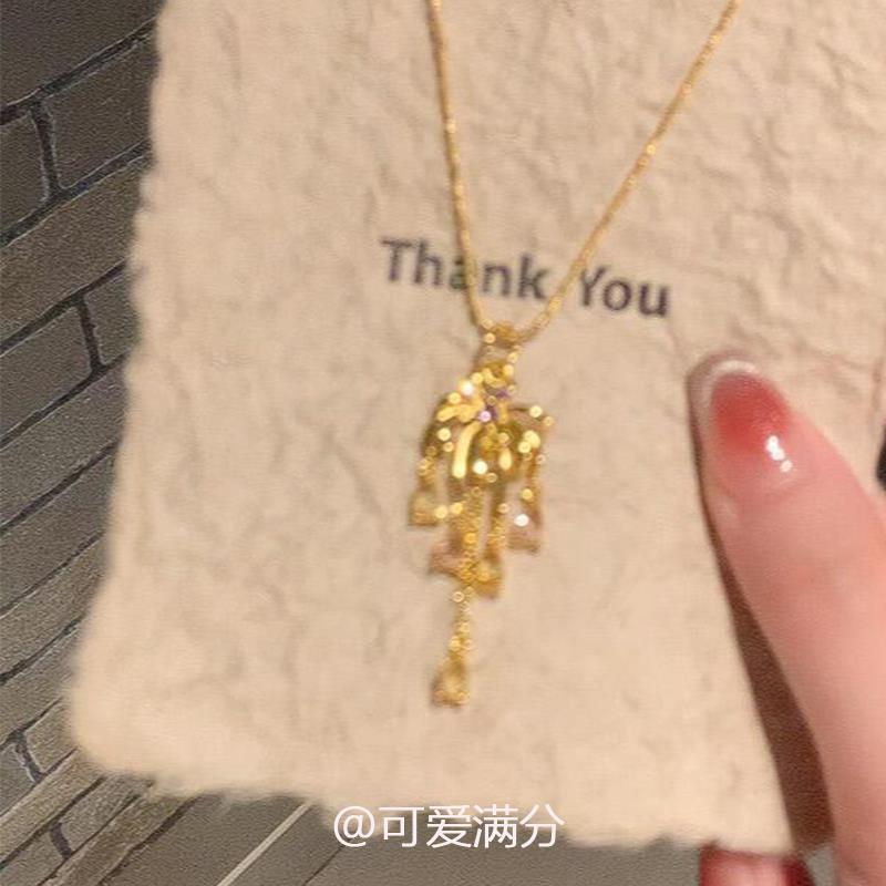 金色烟花吊坠项链女款2024新款