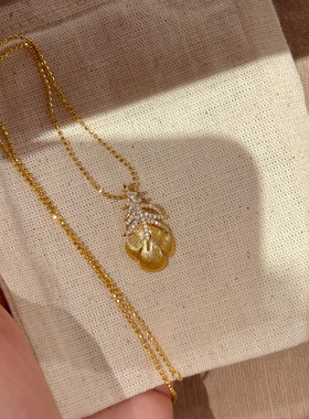 细闪拉丝羽毛吊坠项链女2025新款