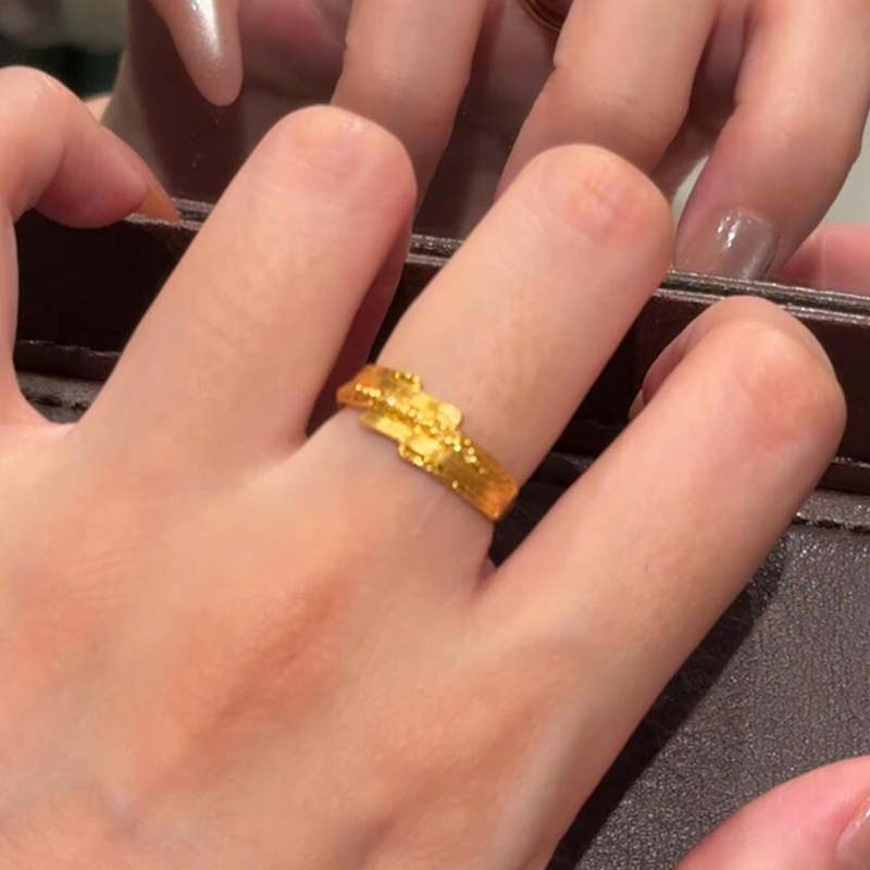 复古金色拉丝素圈戒指女小众设计