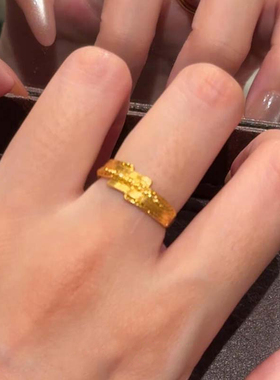 复古金色拉丝素圈戒指女小众设计