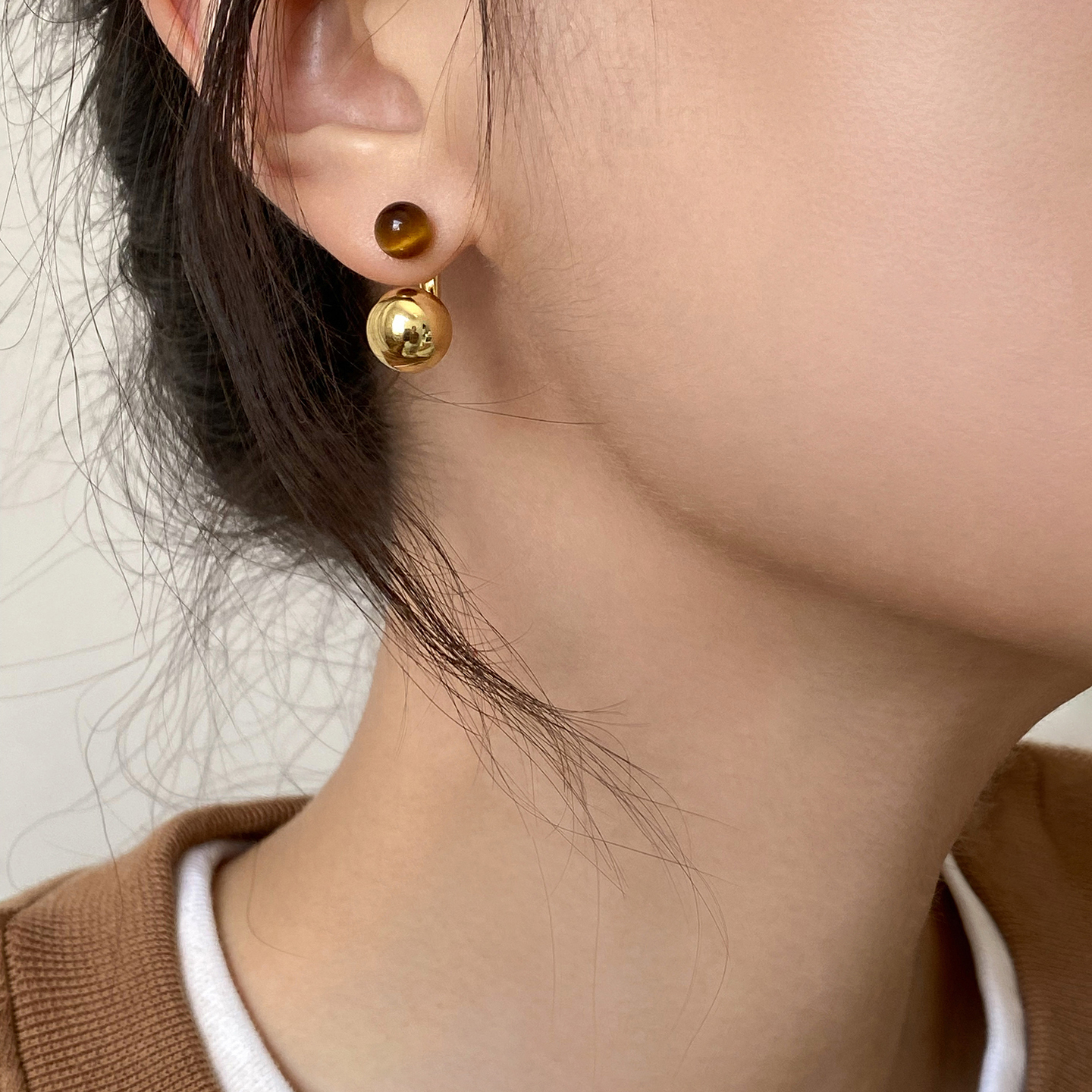 美拉德仿虎眼石圆球耳钉2025新款