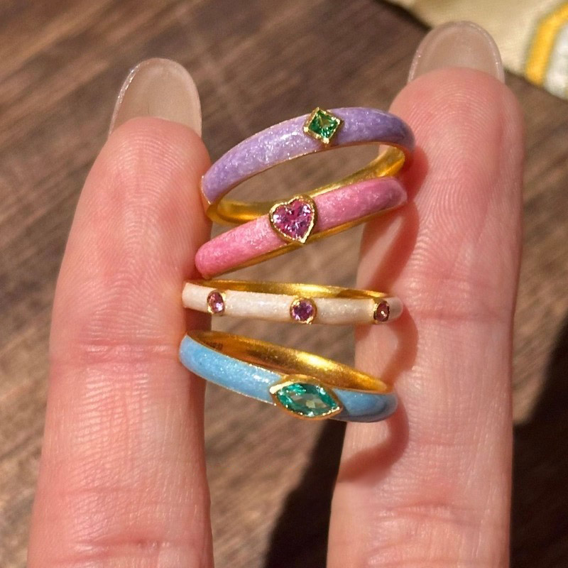 多巴胺彩色仿锆石滴油细款戒指