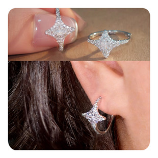 爆闪仿满钻星星素圈耳环2026新款爆款高级感轻奢小众独特耳圈耳扣