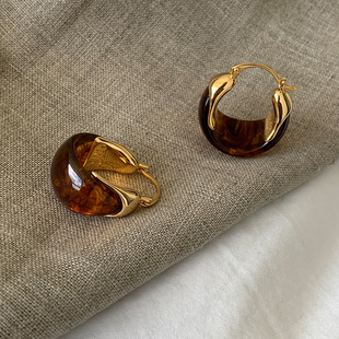 美拉德仿琥珀耳环2025新款爆款高级感耳扣女小众复古耳圈秋冬耳饰