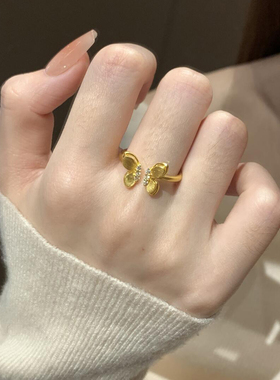 金色拉丝蝴蝶戒指女轻奢高级感