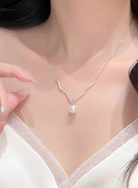闪锆波浪仿珍珠项链女款2024新款