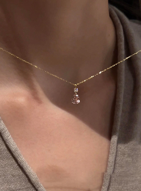 韩系仿粉色闪钻水滴项链2025新款