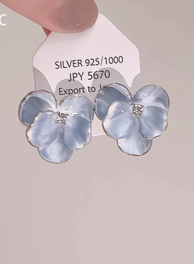 森系蓝色鸢尾花耳环2026新款爆款油画风耳钉女轻奢高级感气质大气