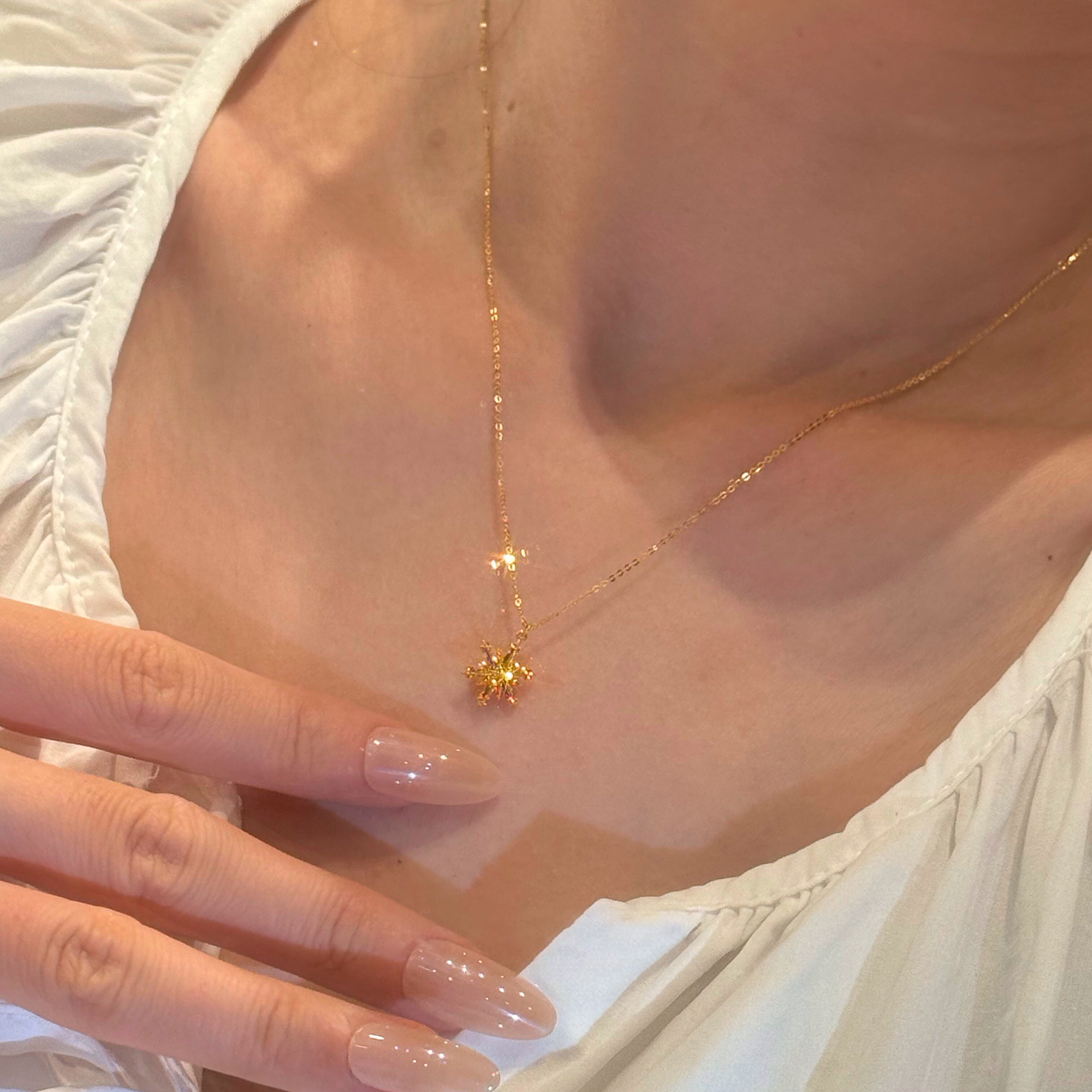 爆闪金色雪花项链高级感轻奢小众