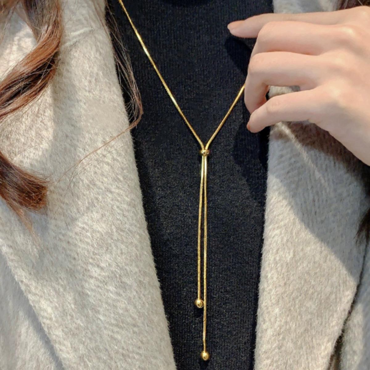 抽拉毛衣链长款项链轻奢小众蛇骨