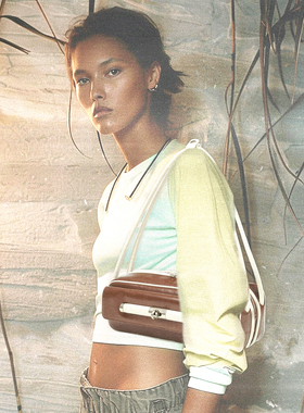 FROM ARACHNID小众设计师油蜡皮包豪斯长柄灯柱锁拉链法棍手提包