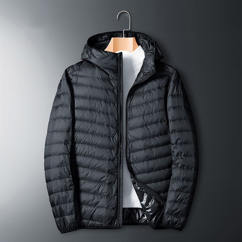 品牌清仓羽绒服男士白鸭绒秋冬修身加厚保暖休闲连帽纯色轻薄外套