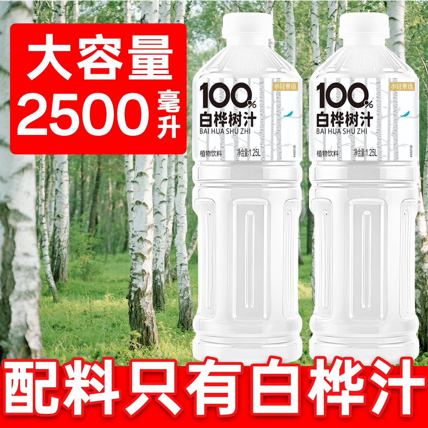 【买一送一】100%白桦树汁1.25L*2大瓶果汁饮料整箱自然果香夏季