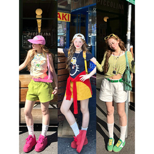林诗琦NICKIDAILY【cozy Day！彩夏休闲百搭简约拉链A字显瘦短裤