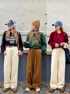 林诗琦NICKIDAILY美式复古简约显瘦韩版遮肉小个子百搭阔腿牛仔裤