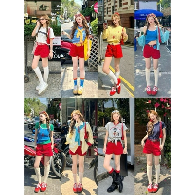 林诗琦NICKIDAILY红色牛仔短裤女