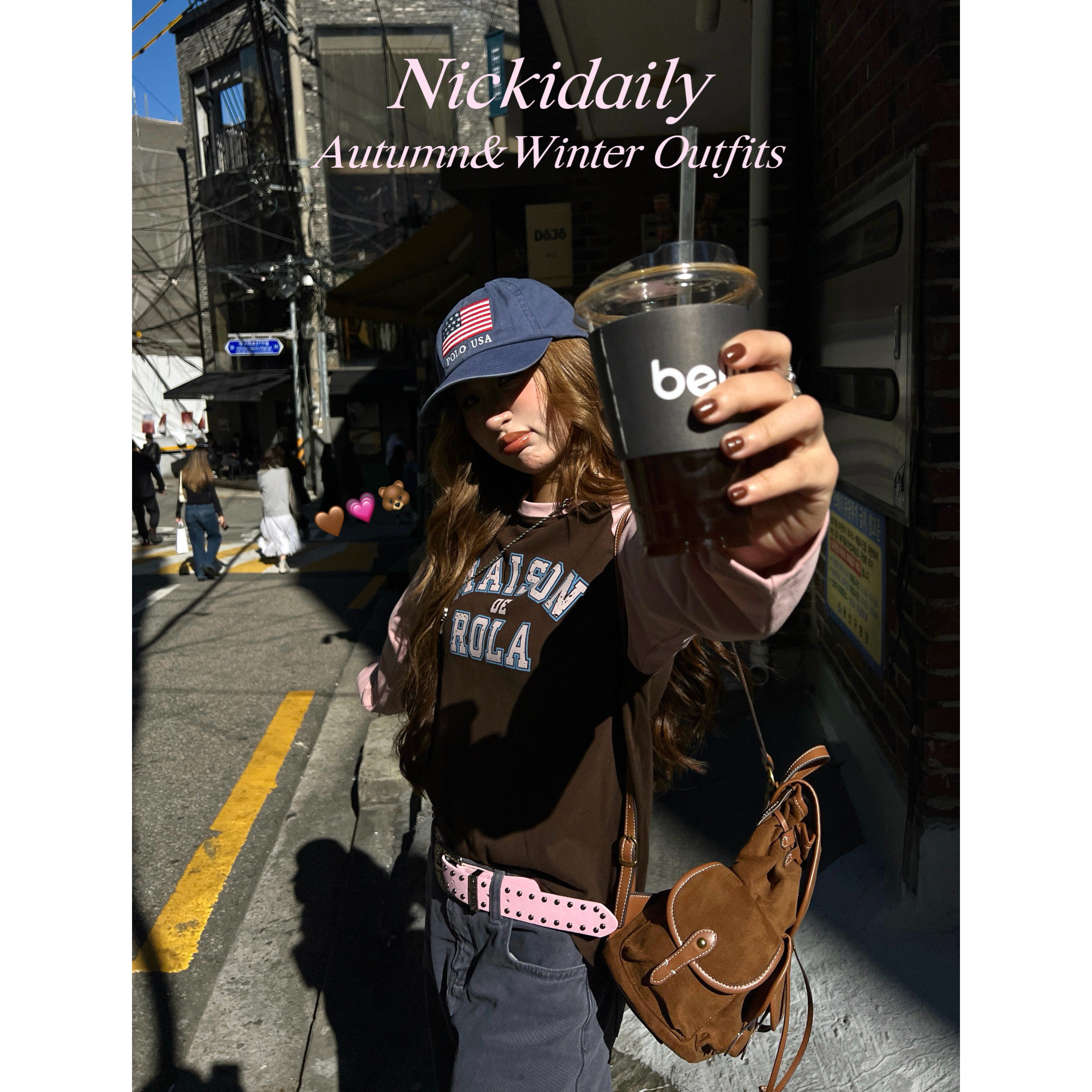 林诗琦NICKIDAILY【褐笺莓袖！秋冬拼色插肩袖撞色印花长袖T恤女