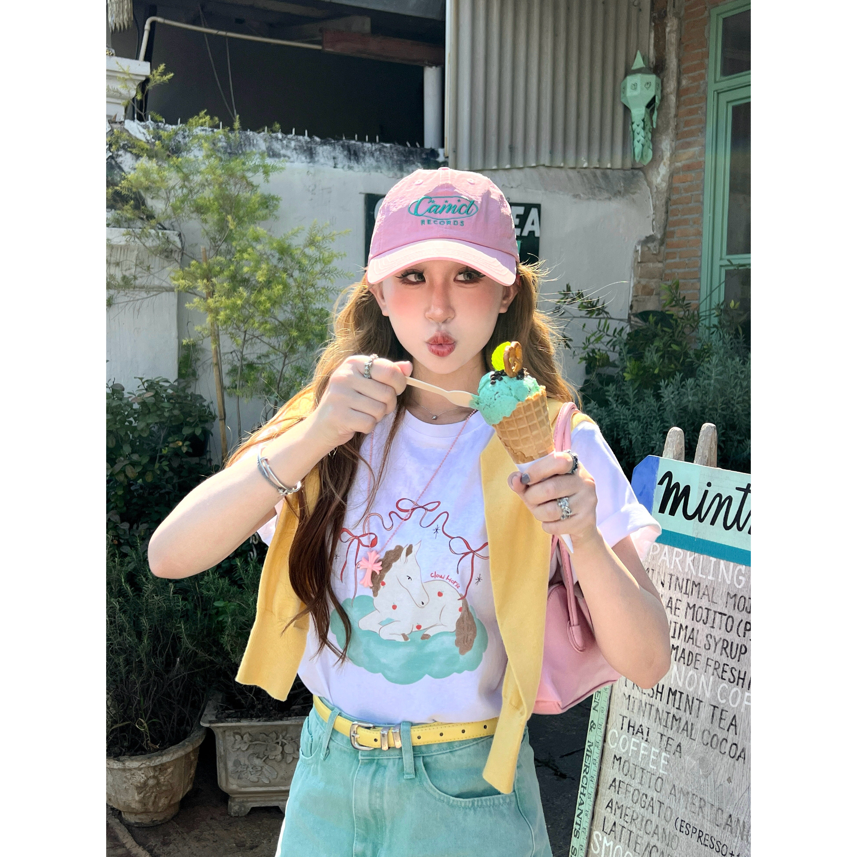 林诗琦NICKIDAILY「马年好运气」小马印花短袖款宽松T恤女春夏
