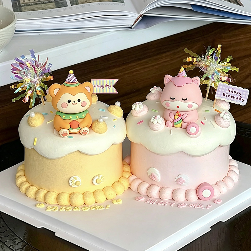 包邮十二生肖派对帽动物蛋糕装饰摆件生日帽小熊兔子老虎狮子配件