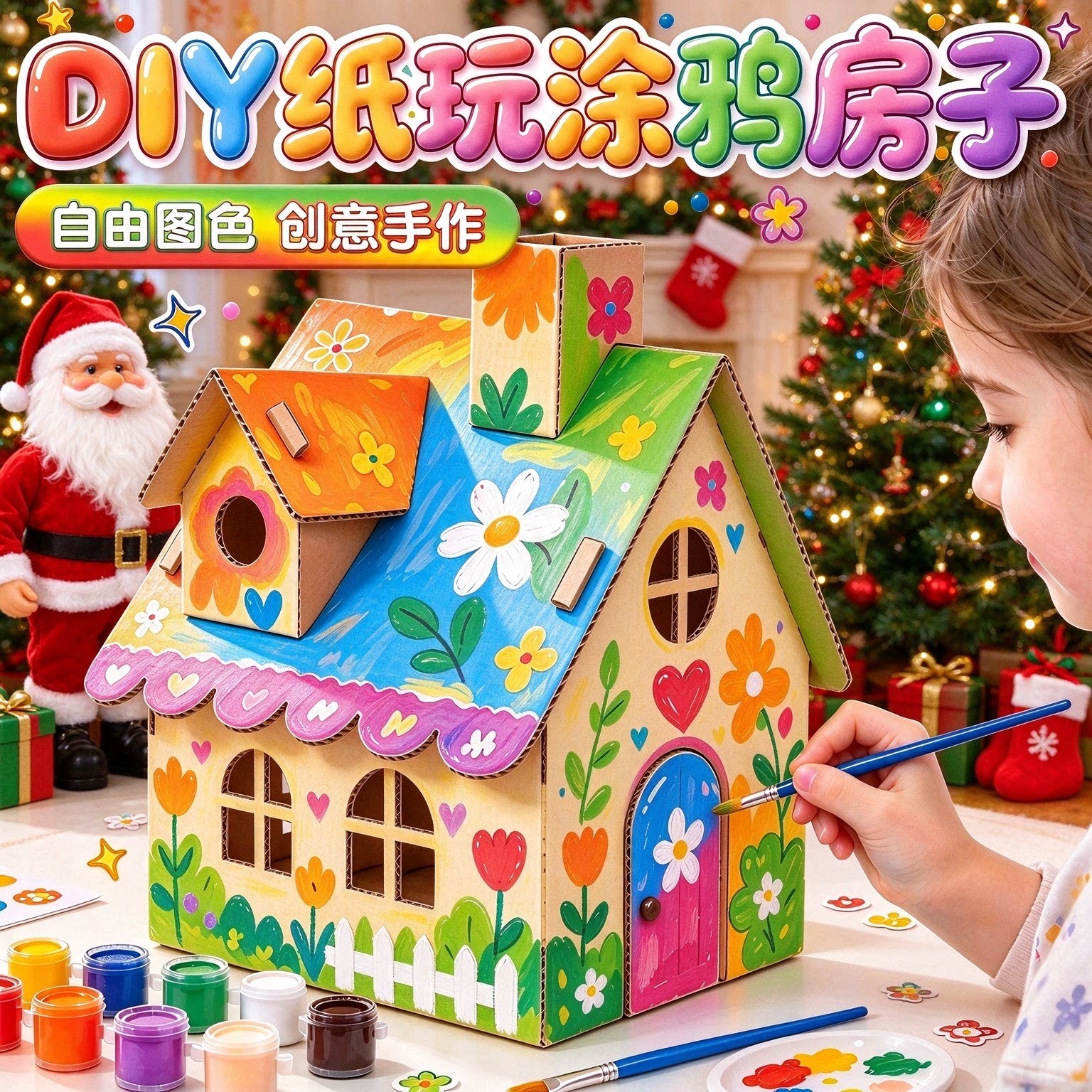 儿童DIY迷你别墅纸板拼装模型