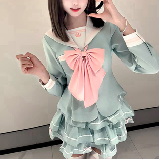 蓬蓬裙收腰女正版 妙也可原创水手服jk制服套装 百褶裙 萌兔恋语