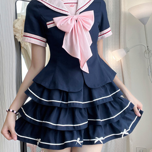 妙也可原创水手服jk蓬蓬裙百褶裙显瘦学生校服风高中校服裙