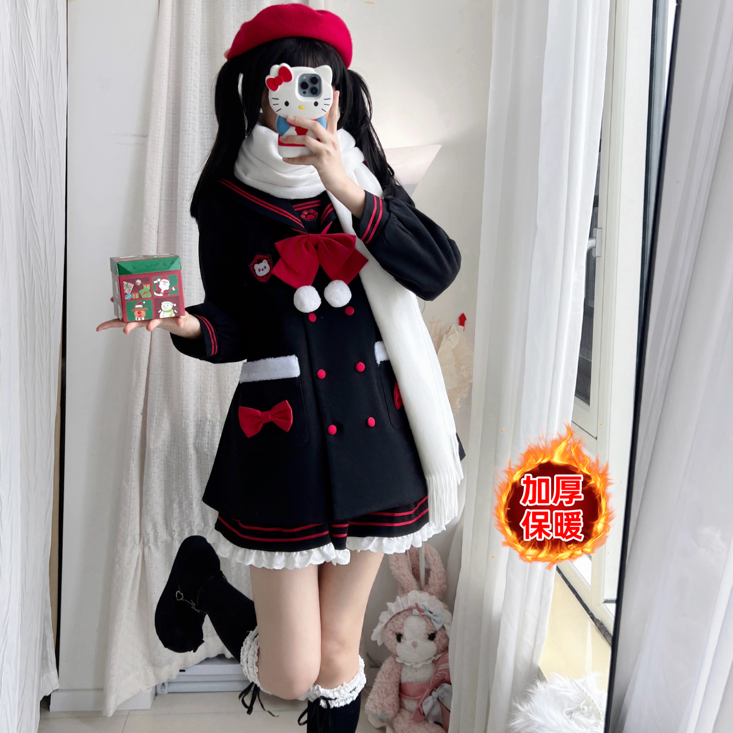 妙也可原创毛呢大衣日式学院风