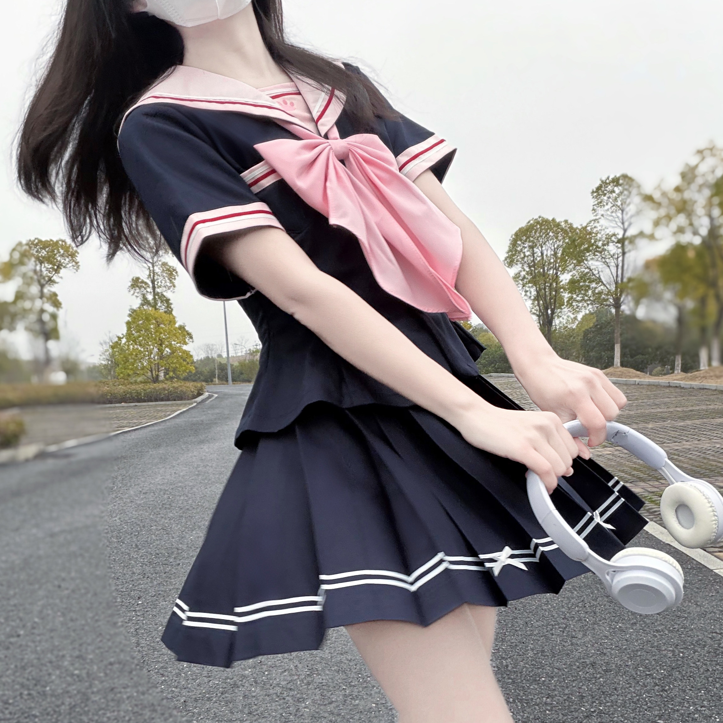 【新品】原创jk水手服妙也可学院风制服百褶裙显瘦收腰短袖套装