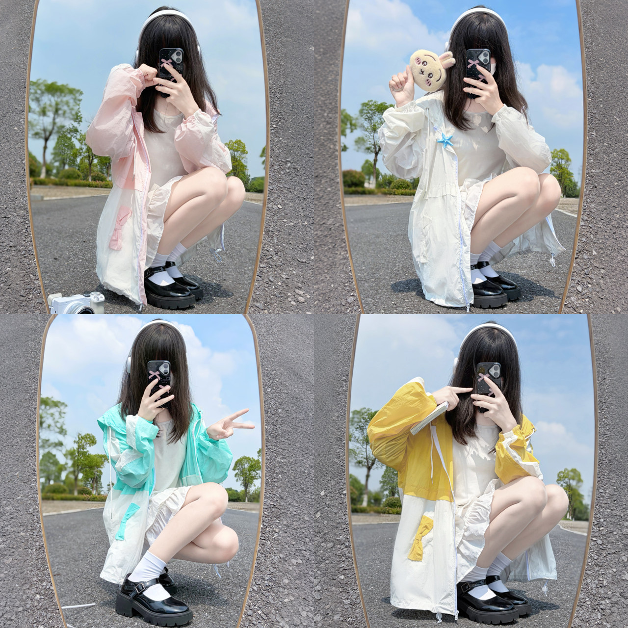 妙也可新款防晒衣时尚套装夏季外套透气轻薄原纱型大帽子可爱套装