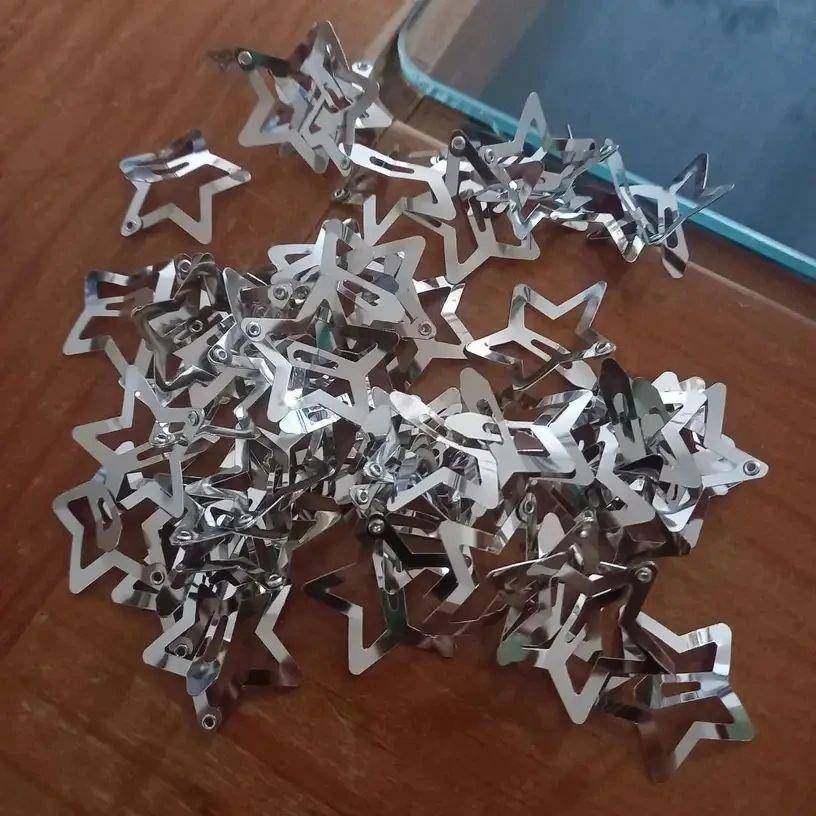 Girls Silver Star Hair Clips Women Filigree Star Silver Meta