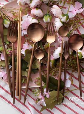 04 stainless steel fork knife spoon steak rose gold cutlery