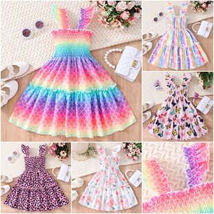 2024 Summer Dress Kids Girl Clothes Mermaid Butterfly Rainbo