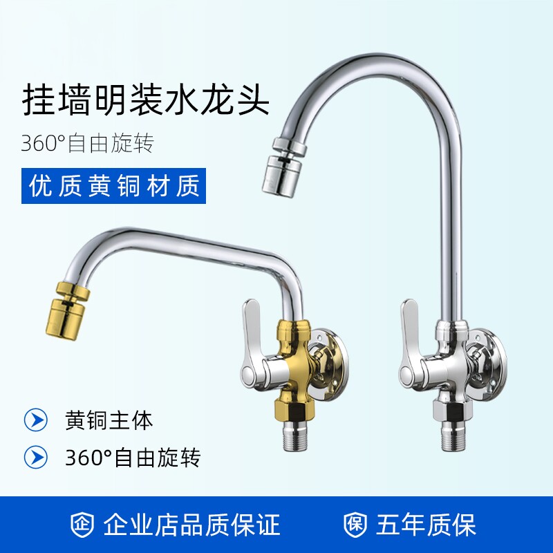 明装单冷水龙头厨房挂墙式菜盆旋