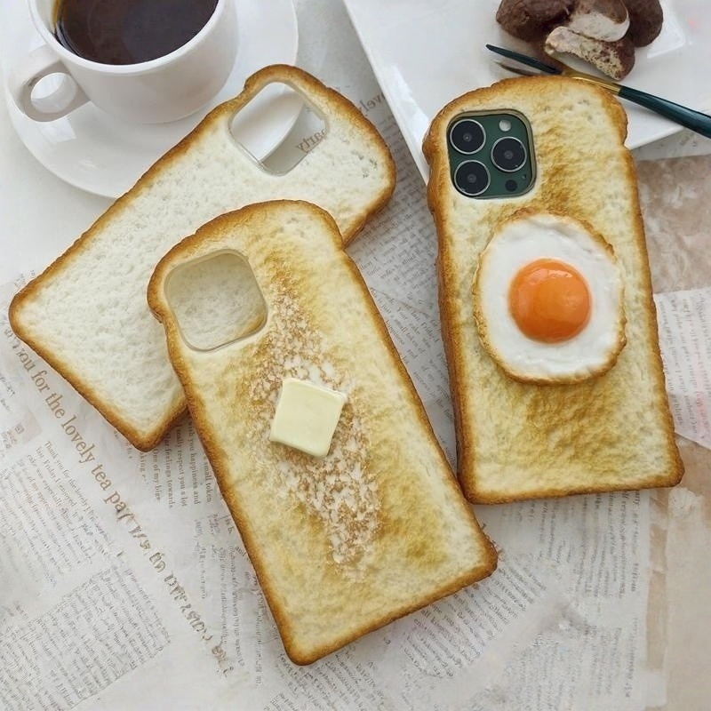 网红个性浮雕烤吐司黄油煎蛋硅胶手机壳全包式苹果16ProMax保护套