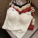 纯欲蕾丝秋冬磨毛保暖吊带背心女固定杯修身 显瘦内搭打底上衣女