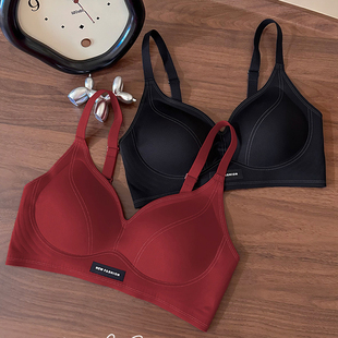 穿出圆圆胸红色无痕内衣女小胸聚拢无钢圈软支撑防下垂收副乳文胸