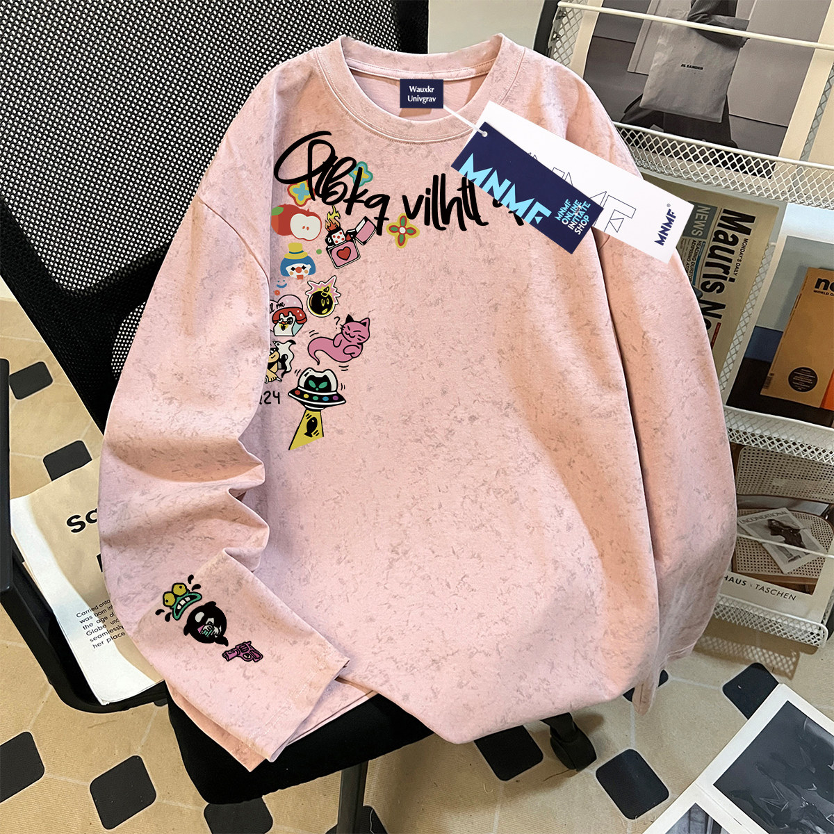 韩版学院风趣味卡通印花女童纯棉扎染长袖T恤秋季新款洋气上衣ins